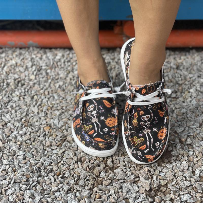 Skull & Pumpkin Canvas Slip-On Shoes Lightweight Flat Comfy Halloween
