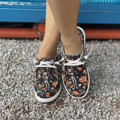 Skull & Pumpkin Canvas Slip-On Shoes Lightweight Flat Comfy Halloween