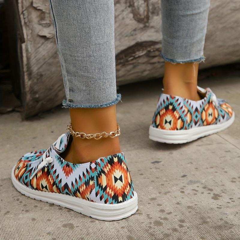 Women's Colorblock Slip On Flat Shoes Lightweight Canvas Low Round Toe