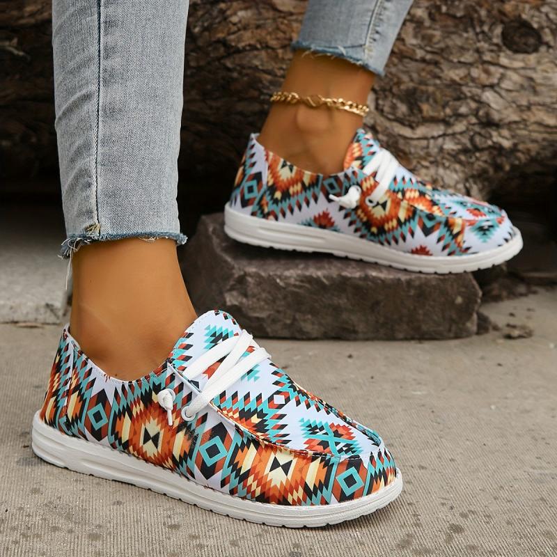 Women's Colorblock Slip On Flat Shoes Lightweight Canvas Low Round Toe