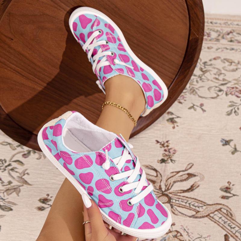 Women's Pink Spots Canvas Shoes Casual Low Top Flat Shoes