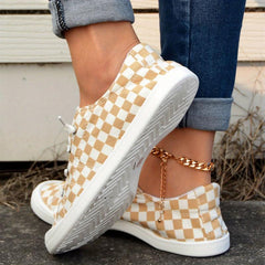 Women's Checkerboard Pattern Shoes Lace Up Comfy Canvas Shoes