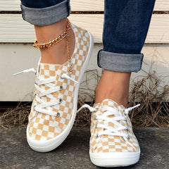 Women's Checkerboard Pattern Shoes Lace Up Comfy Canvas Shoes