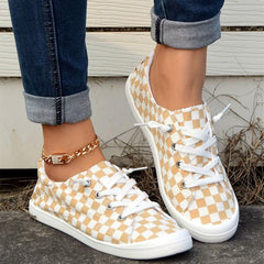 Women's Checkerboard Pattern Shoes Lace Up Comfy Canvas Shoes