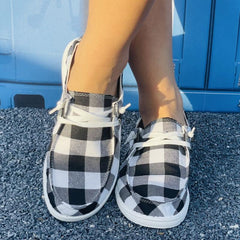 Women's Plaid Pattern Flat Shoes Lightweight Slip On Canvas Shoes