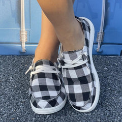 Women's Plaid Pattern Flat Shoes Lightweight Slip On Canvas Shoes