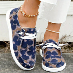 Floral Printed Canvas Lace-Up Sneakers Casual Flat Shoes