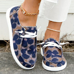 Floral Printed Canvas Lace-Up Sneakers Casual Flat Shoes