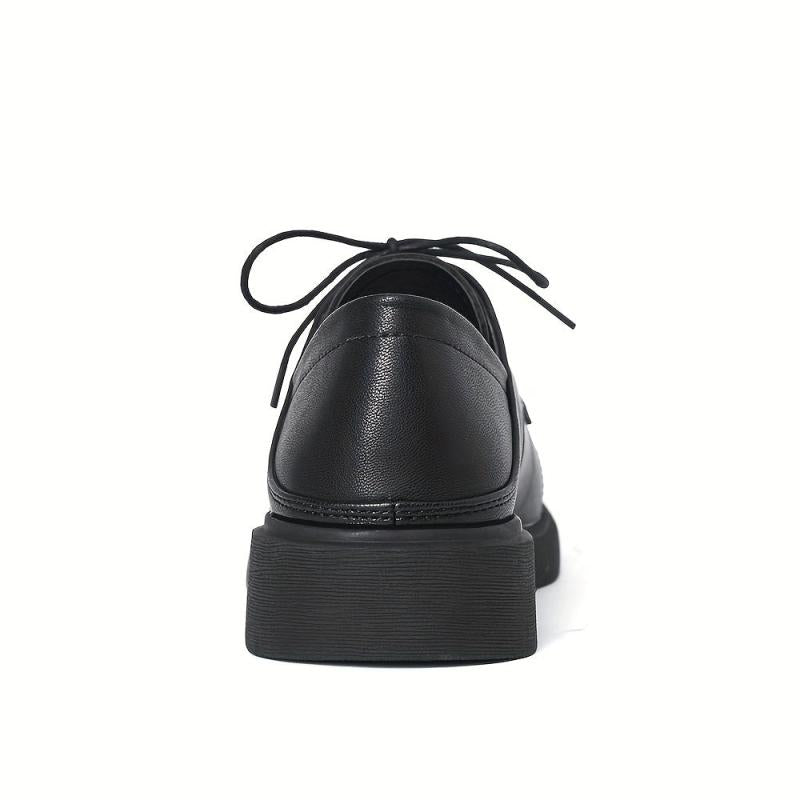 Women's British Style Lace Up Loafers Retro Solid Chunky Shoes