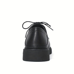 Women's British Style Lace Up Loafers Retro Solid Chunky Shoes