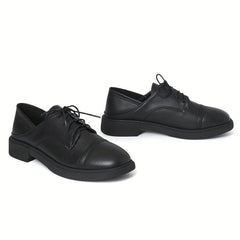 Women's British Style Lace Up Loafers Retro Solid Chunky Shoes