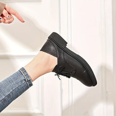 Women's British Style Lace Up Loafers Retro Solid Chunky Shoes