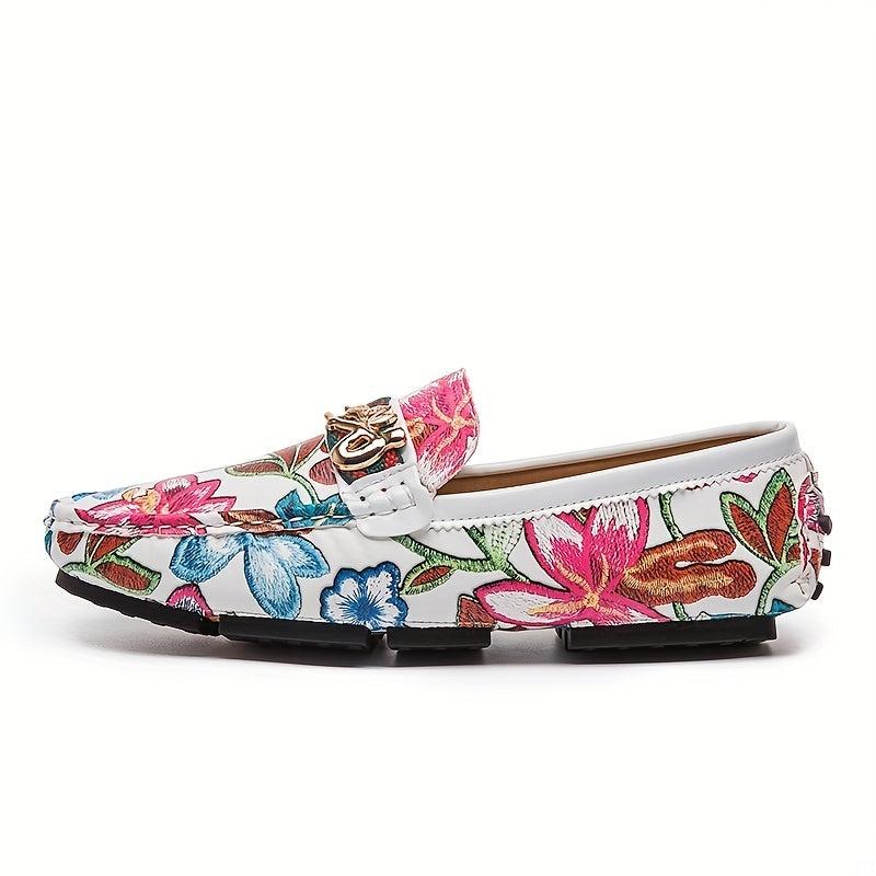 Floral Print Loafers Soft Sole Slip On Shoes Comfy Flat Shoes