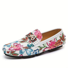 Floral Print Loafers Soft Sole Slip On Shoes Comfy Flat Shoes