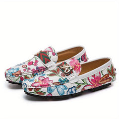Floral Print Loafers Soft Sole Slip On Shoes Comfy Flat Shoes