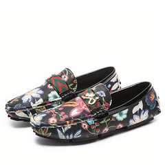 Floral Print Loafers Soft Sole Slip On Shoes Comfy Flat Shoes