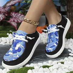 Women's Wave Printed Canvas Shoes Casual Low Top Lace Up Walking Sneakers