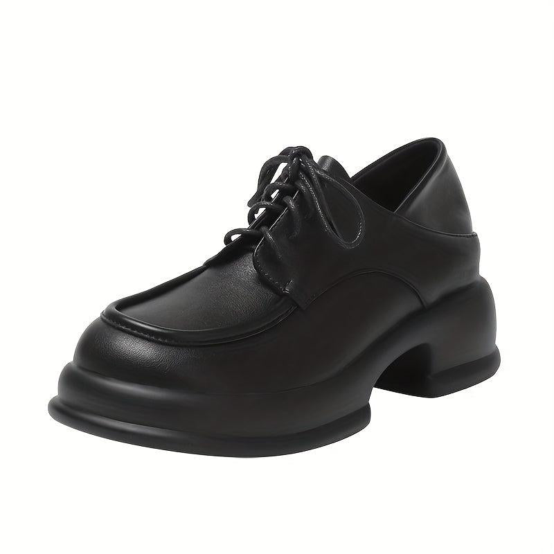 Women's British Style Loafers Comfortable Thick Sole Lace Up Shoes