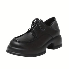 Women's British Style Loafers Comfortable Thick Sole Lace Up Shoes