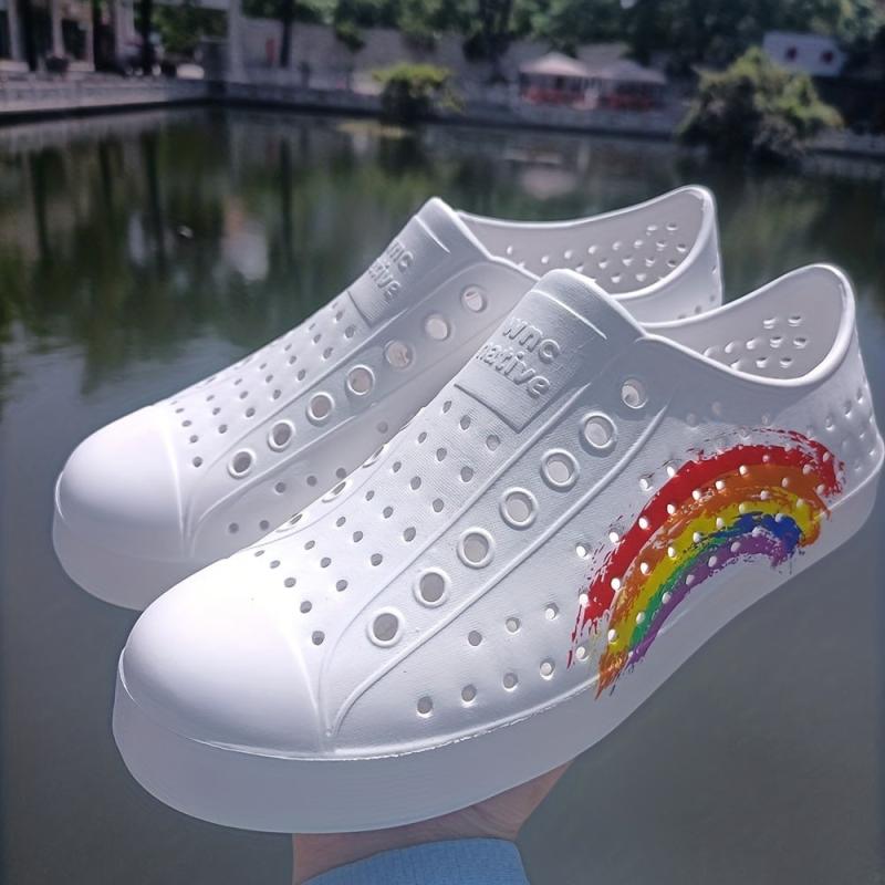 Women's Rainbow Pattern Sneakers Casual Hollow Out Shoes