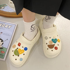 Women's Cartoon Decor Clogs Slip On Round Toe Thick Bottom Slides Shoes