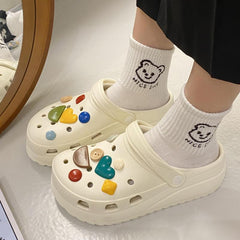 Women's Cartoon Decor Clogs Slip On Round Toe Thick Bottom Slides Shoes