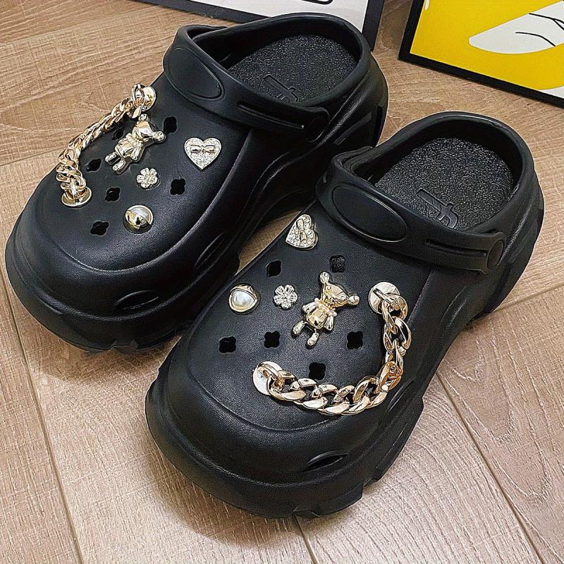 Women's Bear Charm Platform Clogs Slide Sandals