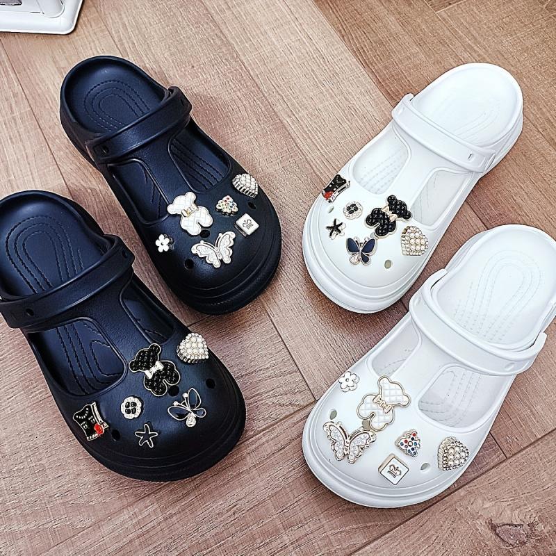 Women's Bear Charms Clogs Closed Toe Cut Out Non Slip Slide Shoes