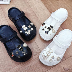 Women's Bear Charms Clogs Closed Toe Cut Out Non Slip Slide Shoes