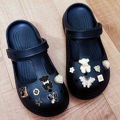 Women's Bear Charms Clogs Closed Toe Cut Out Non Slip Slide Shoes