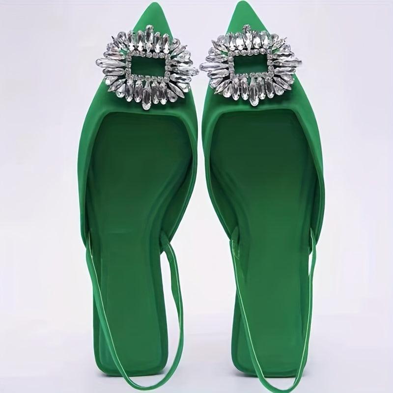 Rhinestone Flat Sandals Point Toe Ankle Strap Slingback Mules