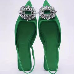 Rhinestone Flat Sandals Point Toe Ankle Strap Slingback Mules