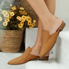 Women's Retro Pointed Toe Flat Mules Comfy Closed Toe Slip On Shoes