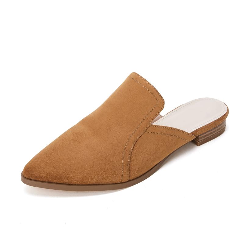 Women's Retro Pointed Toe Flat Mules Comfy Closed Toe Slip On Shoes