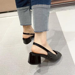 Women's Chunky Heel Slingback Sandals Patent Leather Low Heel Solid