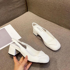 Women's Chunky Heel Slingback Sandals Patent Leather Low Heel Solid