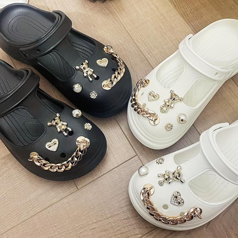 Women's Bear Charms Platform Clogs Cut out Closed Toe Non Slip Sandals