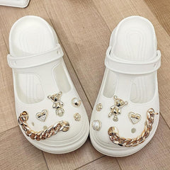 Women's Bear Charms Platform Clogs Cut out Closed Toe Non Slip Sandals
