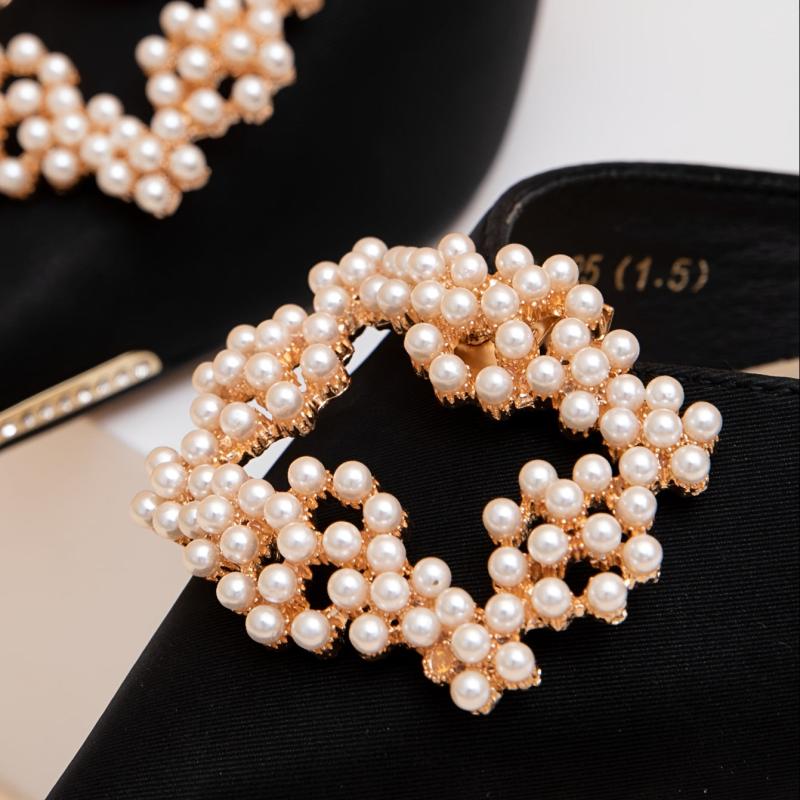 Faux Pearl Square Shoe Buckles For High Heels - Wedding Decoration