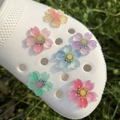 12pcs Luminous Sakura Cherry Blossoms Shoe Charms For Crocs Glow In Dark