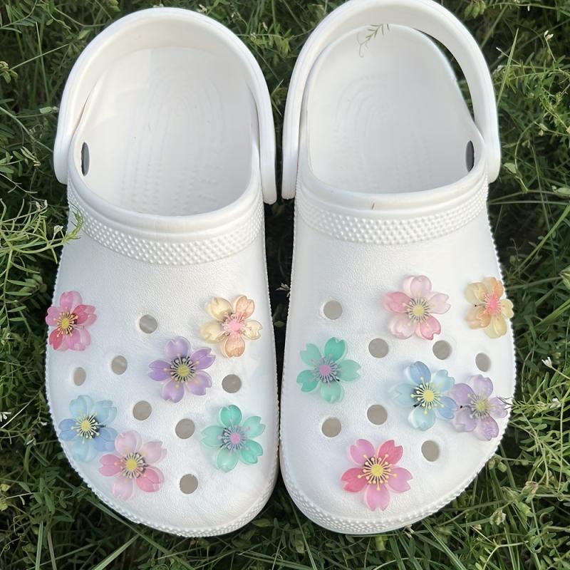 12pcs Luminous Sakura Cherry Blossoms Shoe Charms For Crocs Glow In Dark