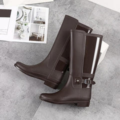 Women's Waterproof Knee High Boots Low Heel Slip On Outdoor Shoes