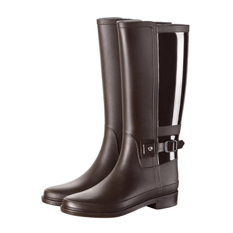 Women's Waterproof Knee High Boots Low Heel Slip On Outdoor Shoes