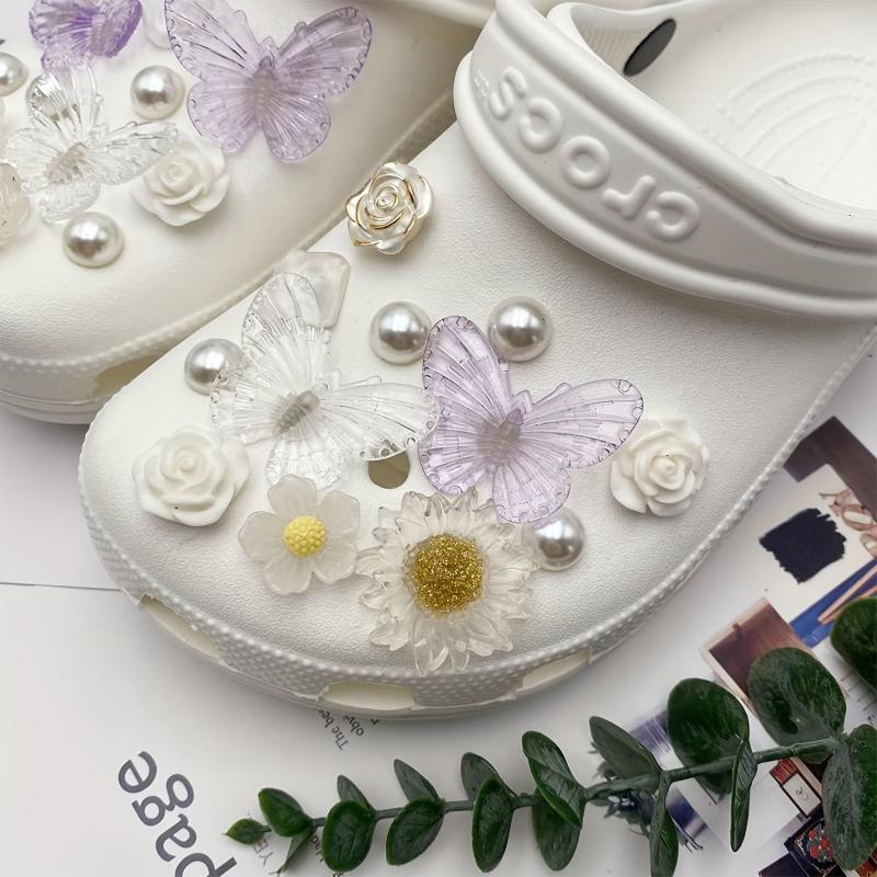 24Pcs Butterfly & Flower Shoe Charms for Clogs Sandals