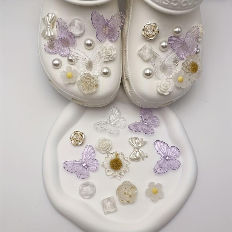 24Pcs Butterfly & Flower Shoe Charms for Clogs Sandals