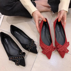 Golden Beads & Bowknot Decor Flat Shoes - Soft Sole Lightweight Walking Shoes