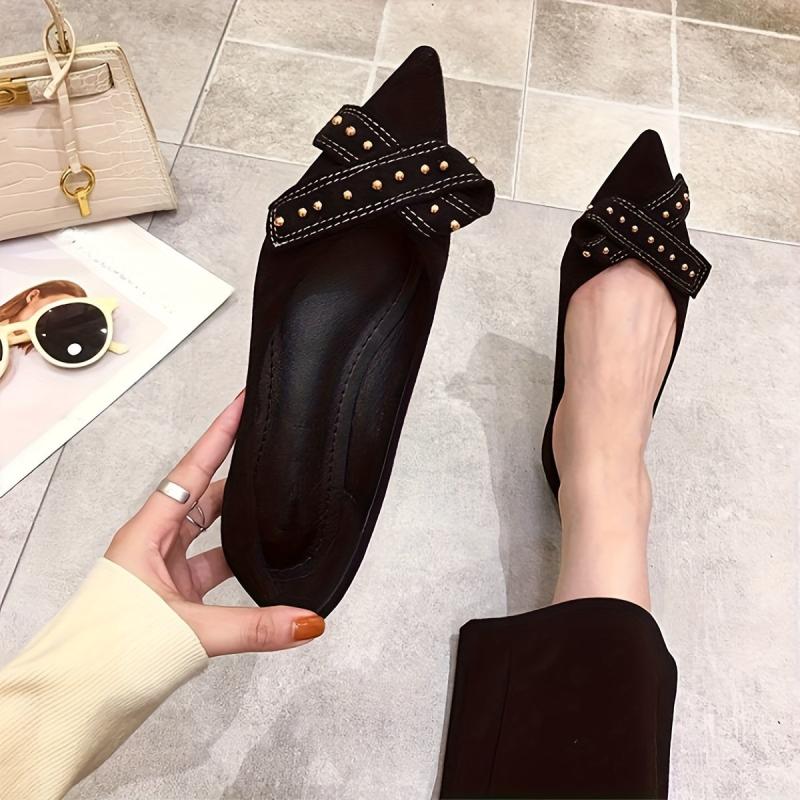 Golden Beads & Bowknot Decor Flat Shoes - Soft Sole Lightweight Walking Shoes