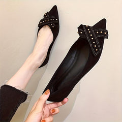 Golden Beads & Bowknot Decor Flat Shoes - Soft Sole Lightweight Walking Shoes