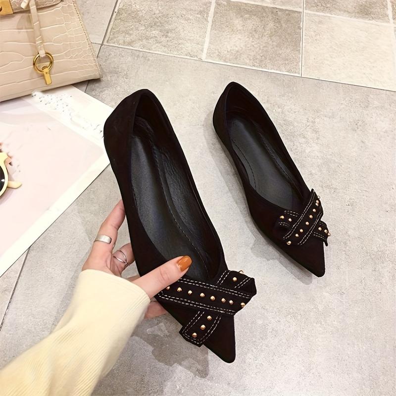 Golden Beads & Bowknot Decor Flat Shoes - Soft Sole Lightweight Walking Shoes