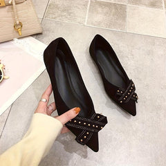 Golden Beads & Bowknot Decor Flat Shoes - Soft Sole Lightweight Walking Shoes